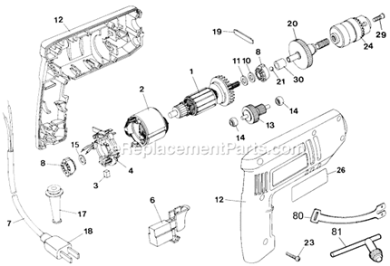 Page A Diagram and Parts List for 7151 Type 1 Black and Decker Electric Drill